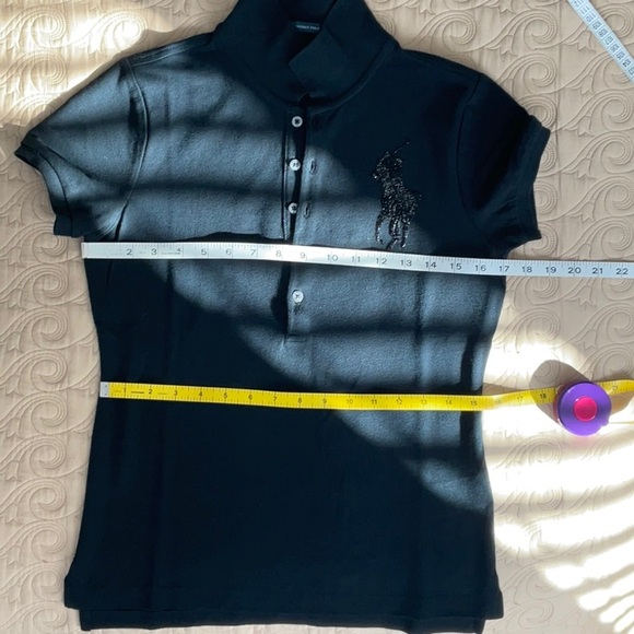 NWOT Women's Ralph Lauren Skinny-Fit Black Beaded Big Pony Polo Shirt / Size S - Picture 12 of 14
